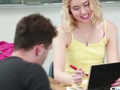 Blonde teen blowing classmate big throbbing dong