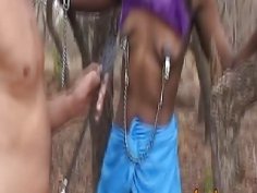 African slave takes long white schlong outdoors