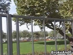 Perky amateur blows in park for cash