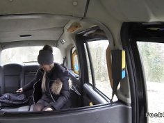 Freezed blonde warming on huge dick in fake taxi